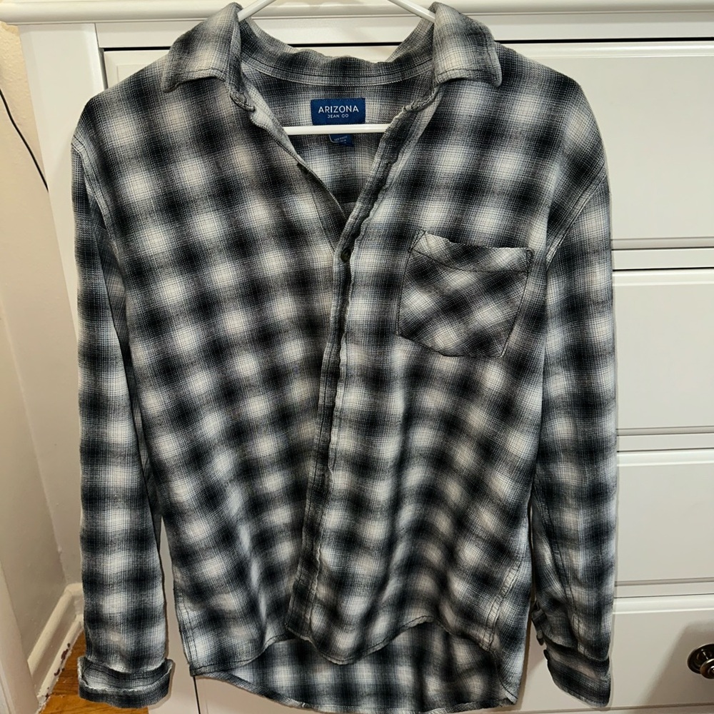 Arizona Jean Company Black & White Plaid Button-Down Shirt